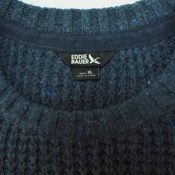 Eddie Bauer Pullover Sweater Mens XL Dark Blue Textured Wool Blend Waffle Knit - Picture 5 of 5